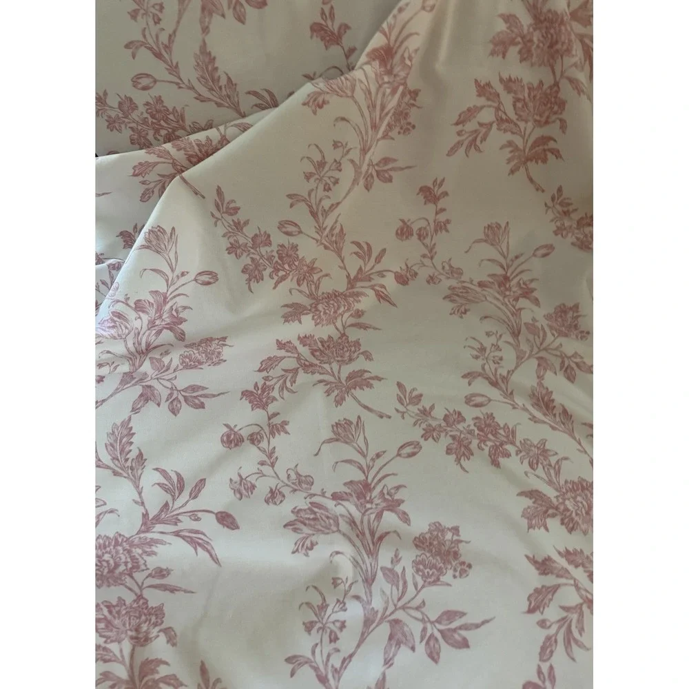 Pink Floral Toile Botanical Fabric Shower Curtain White 72 X 72 Toile De Jouy